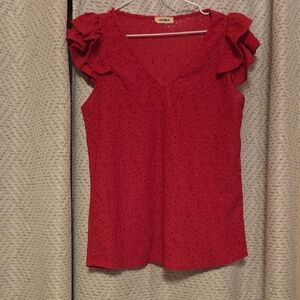 Hot Pink Eyelet Ruffle Sleeve Blouse